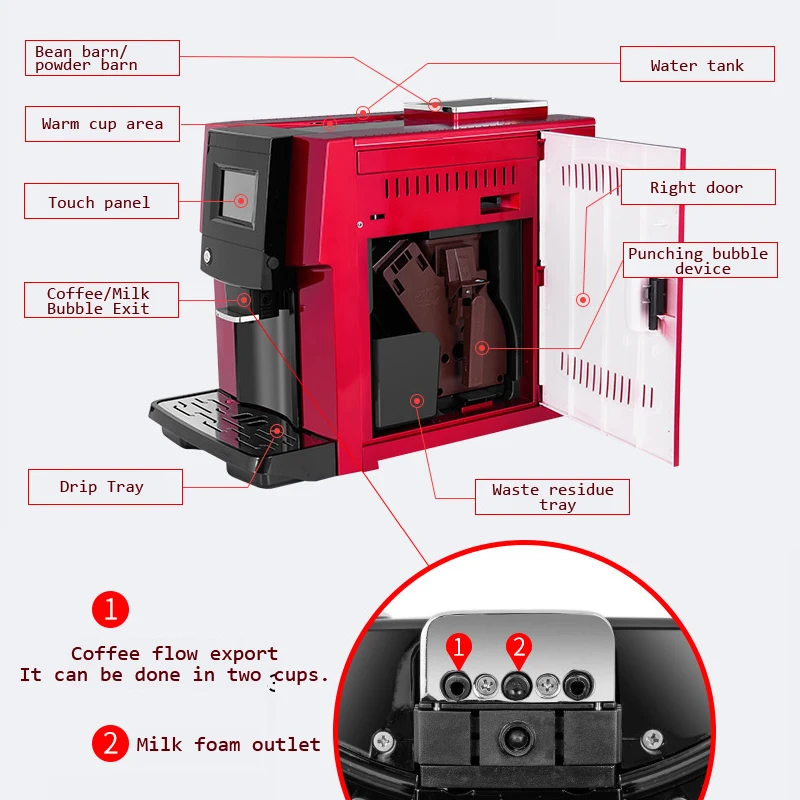 Máy Pha Cà Phê Espresso Hoàn Toàn Tự Động 19 Bar Bọt Sữa Thương Mại Điện Tử Cảm Ứng Thông Minh Xay Cà Phê Máy Cà Phê 220V 1250W