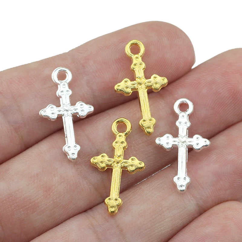 20 Pieces 11x21mm Two Colors Cute Cross Crucifix Charms Pendant For Diy Jewelry Making