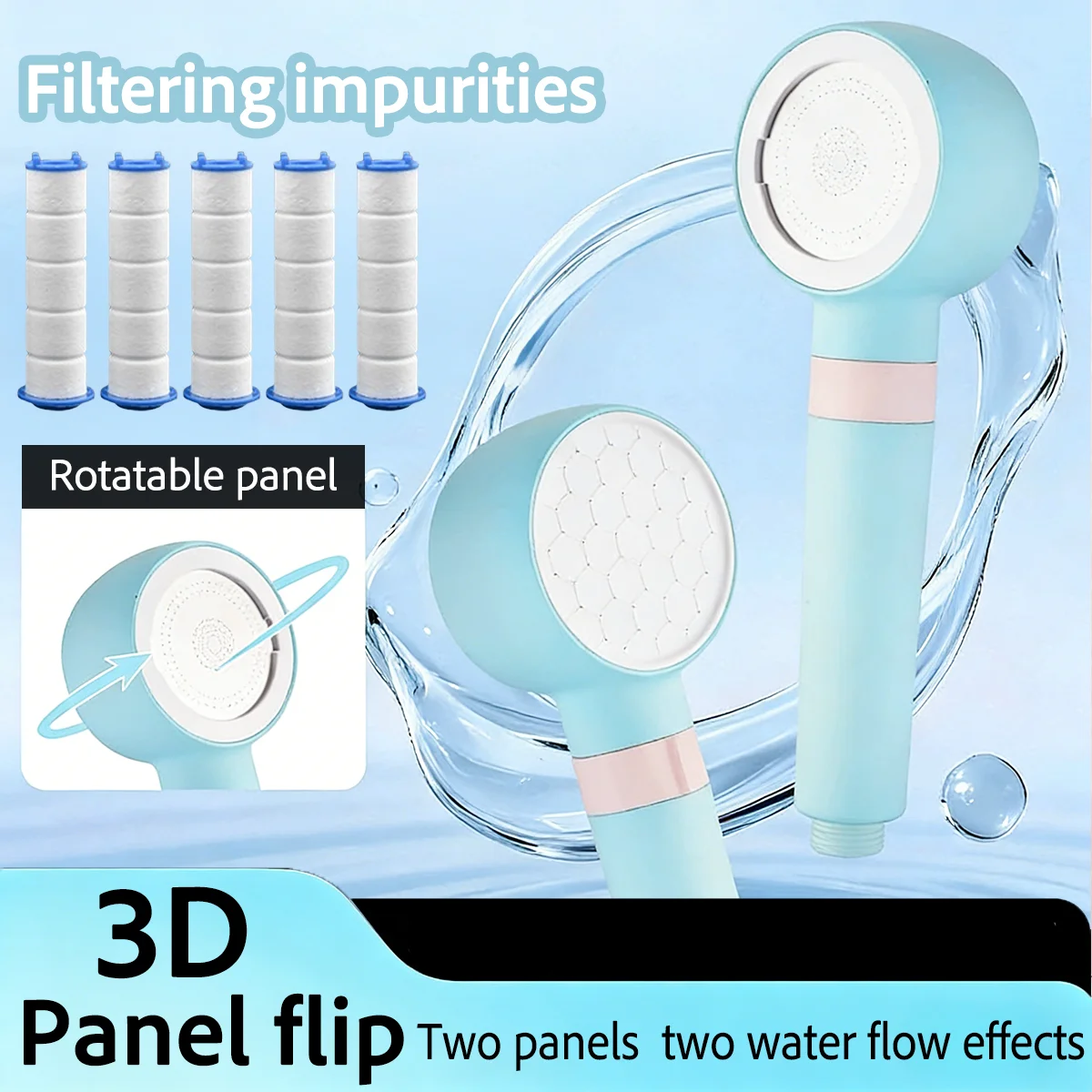 Cute Pressurized Shower Head with Filter Multi-Functional Reversible Filters Impurities Portable Travel Shower Head
