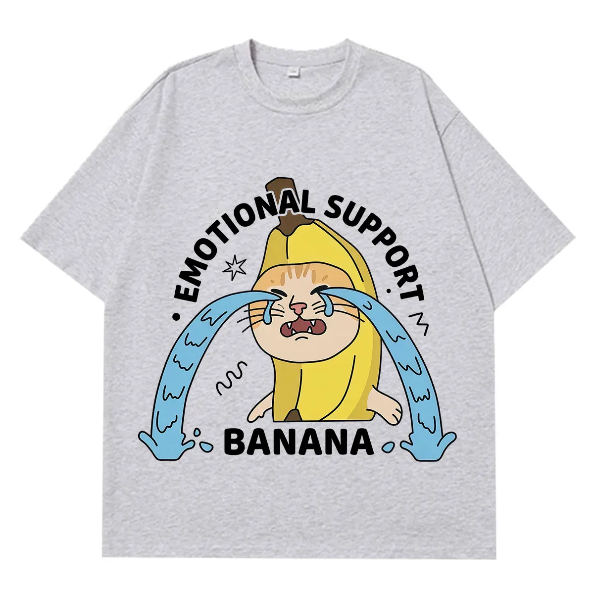 Crying Banana Cat Funny Meme Tees Men Women Fashion Hip Hop T-shirt Summer Short-sleeved Loose Casual Cotton Oversized T-shirts