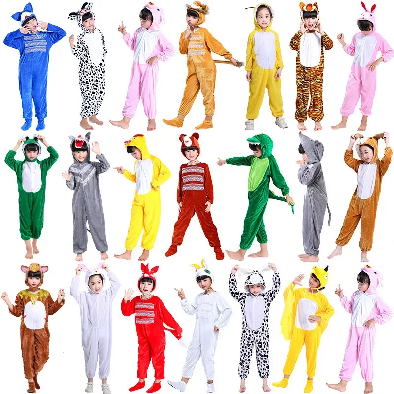 

Children Animal Jumpsuit School Stage Performance Costume Boys Girls Cosplay Outfits Dinosaur Bunny Frog Bear COS Bodysuit Kids