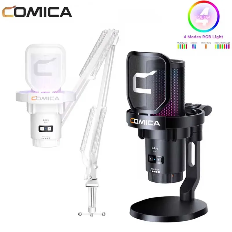 COMICA Uni D Uni A USB Gaming Mic 48k 24bit Built In Sound Card One Touch NR Mute Real Time Monitor 3 Mode RGB