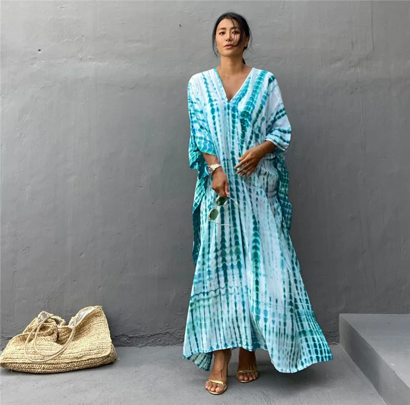 Plus Size Women Beachwear Long Beach Coverups Kaftan Casual Caftan Dress Swimwear cover ups