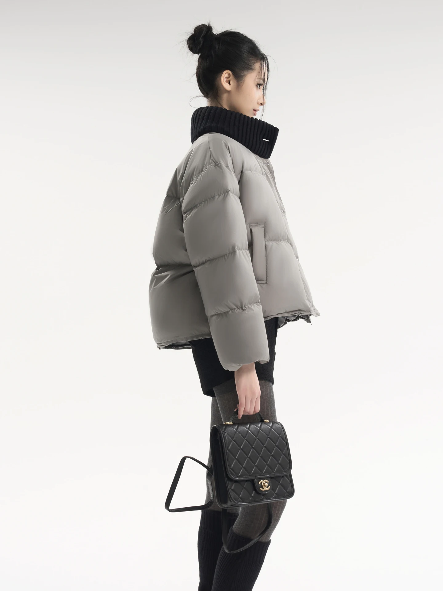 

Tuwhy Winter Prelude Knitted Patchwork High Collar 90 White Du down Puffer Jaet Women ort Sle Casual Loose Fit Warm