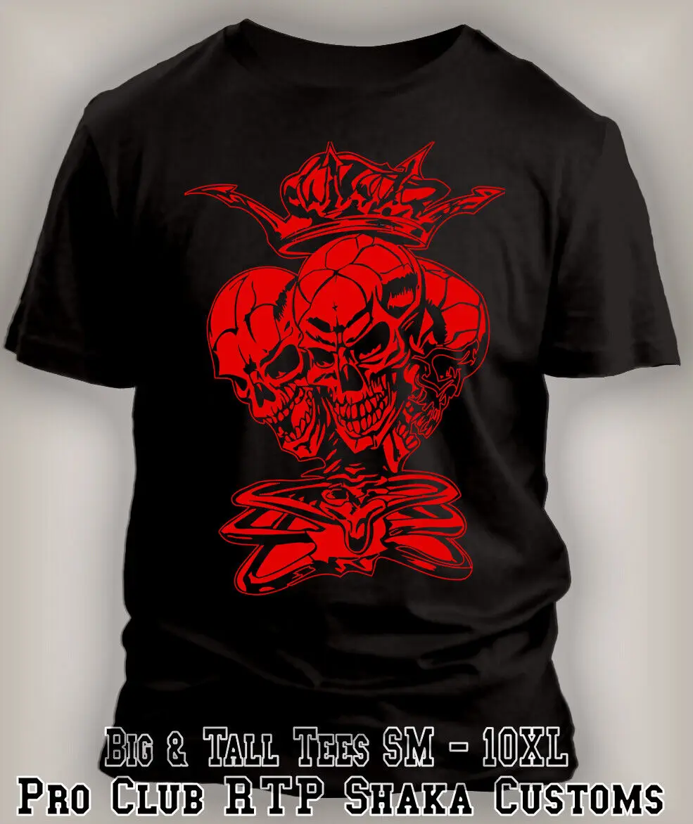 Camiseta de Skulls 3 Headed Skate Hip Hop Horror Big & High, Pro Club, Shaka RTP