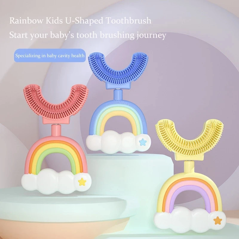 

Manual U-Shape Infant Teethbrush Cartoon Raindow Baby Silicone Teether Kid Toothbrush Children Teeth Oral Care Cleaning Brush