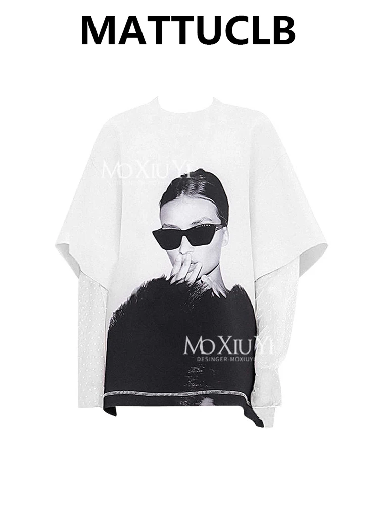 

Women's Fake Two Pieces Top Y2k Hip-pop Punk Style Long Sleeve Print T-Shirts Streetwear Tees 2000s Oversize Harajuku American