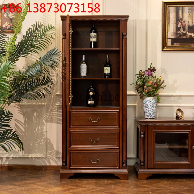 

American simple all-solid wood wine cabinet retro living room wall display cabinet