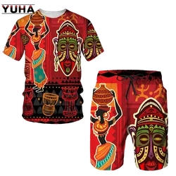 YUHA-African Print Dashiki T-shirts Sets para homens e mulheres, agasalho vintage, tops de esporte e lazer, novos para o verão