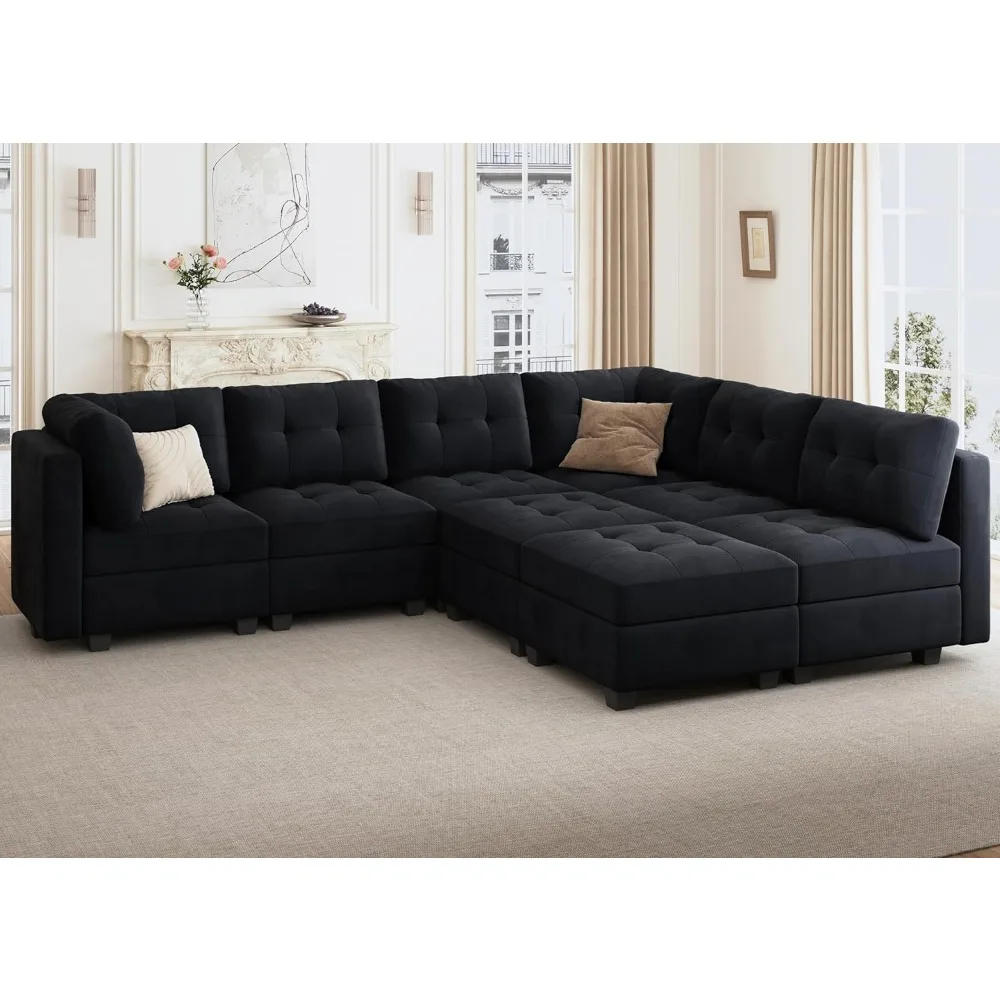 Modular Sectional Sleeper Sofa with Storage, Modular Sofas Couch Oversized, 8-Seat Reversible Velvet Sleeper Sectional Sofa Bed