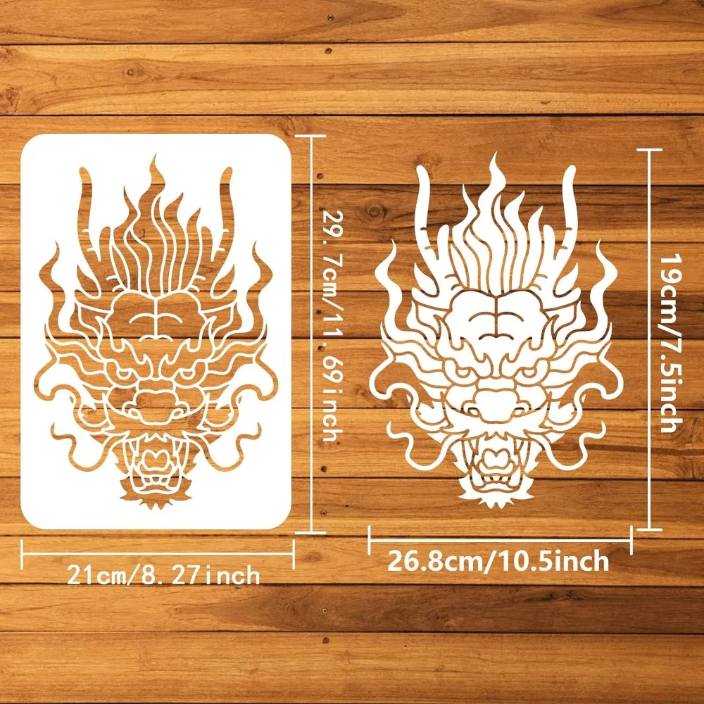 Dragon Stencil Template 8.3x11.7 inch DIY Asian Oriental Dragon Stencil Template Plastic Dragon Head Pattern Painting Stencil