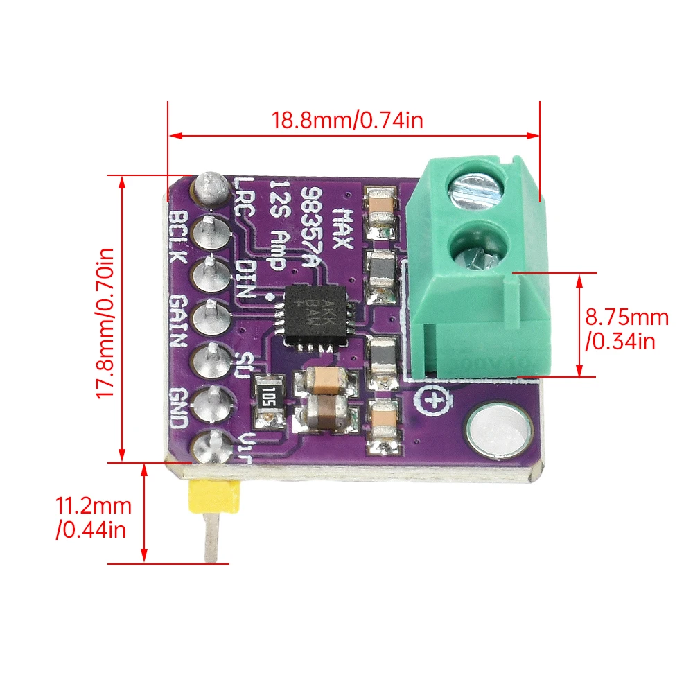 MAX98357 I2S/BGA Audio Amplifier Module Audio Amplifiers Filterless Class D Amplifier Board for Raspberry Pi ESP32