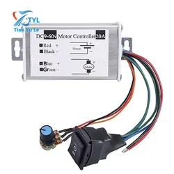 DC Motor Speed Controller 9-60V Forward/Reverse High Power PWM Control Switch Motor Speed Regulator DC 12V 24V 36V 48V 60V 20A