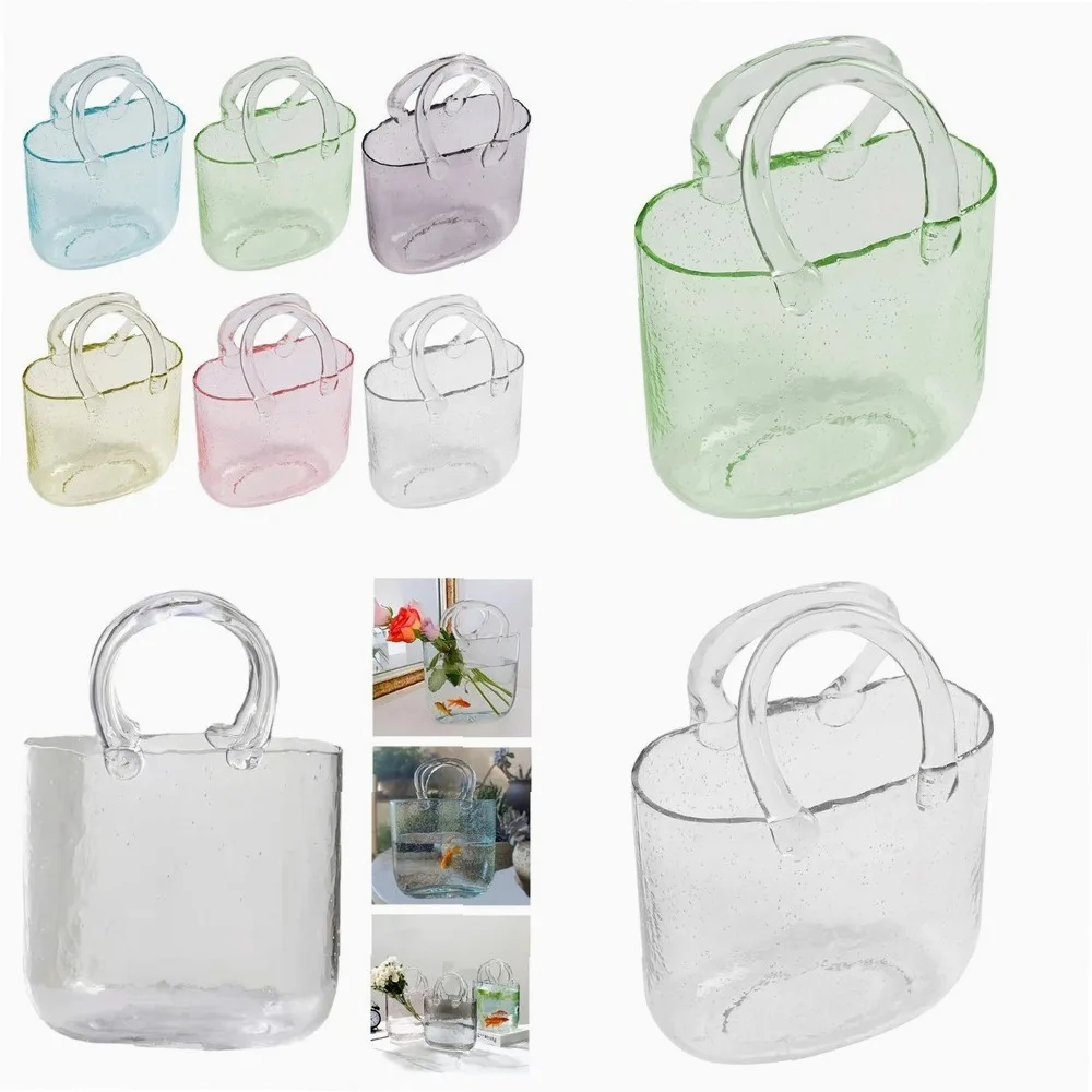 

Clear Glass Vase with Handles - Multifunctional Fish Tank, Flower Bag & Desktop Centerpiece for Home Office Decor