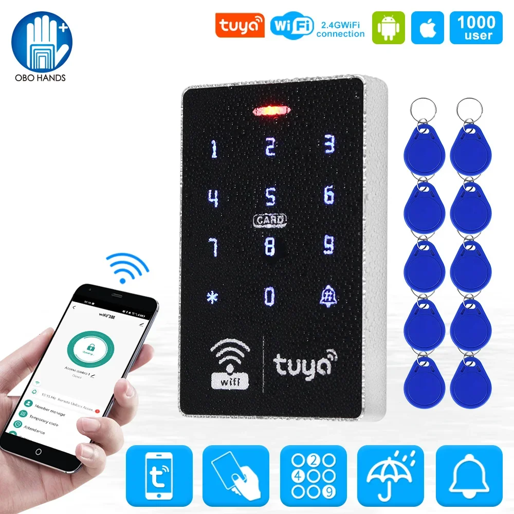 

WiFi Door Access Control Keypad IP68 Waterproof RFID Keyboard Controller Reader Door Opener APP Remote Unlock WG26/34