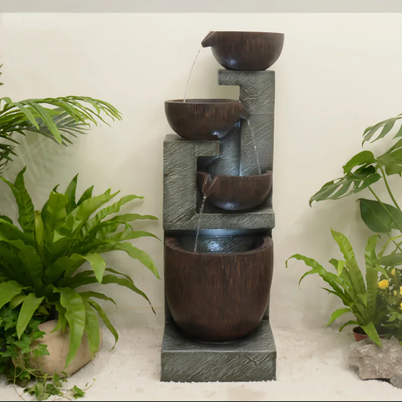 a flowing water ornament is modern, ground-to-earth, minimalist, circulating water, and a light luxury decorative landscape
