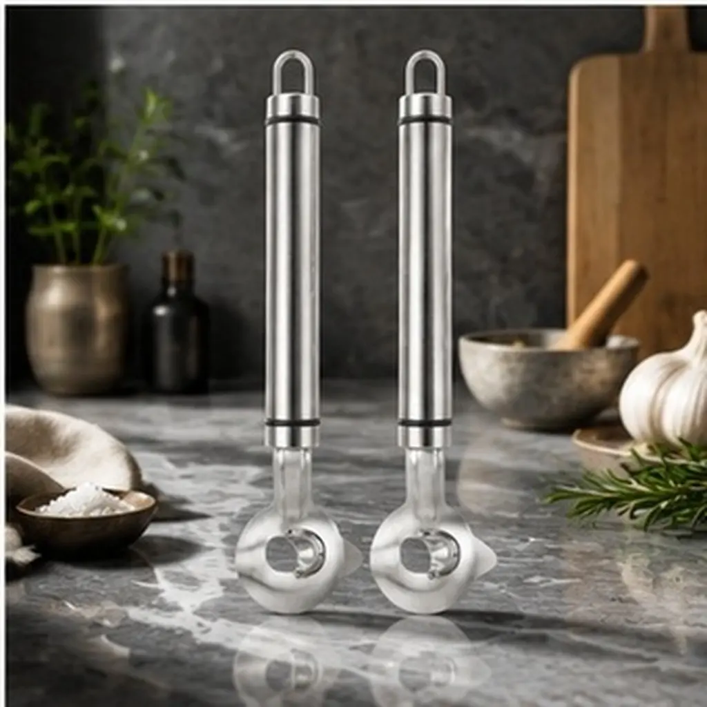2Pcs Stainless Peeler Long Handle Spoon Peeling Knife Groove Edge Cutter Multifunction Kitchen Tool for Noodle