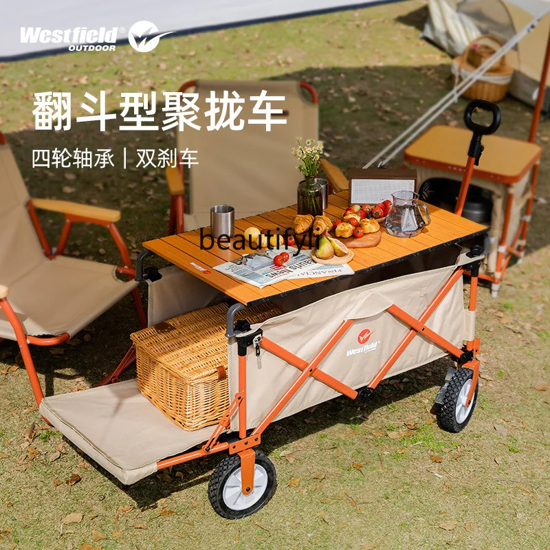 Campground Car Outdoor Folding Trolley Camping Picnic Car Portable Table Board Concentrated Shape Pull Car