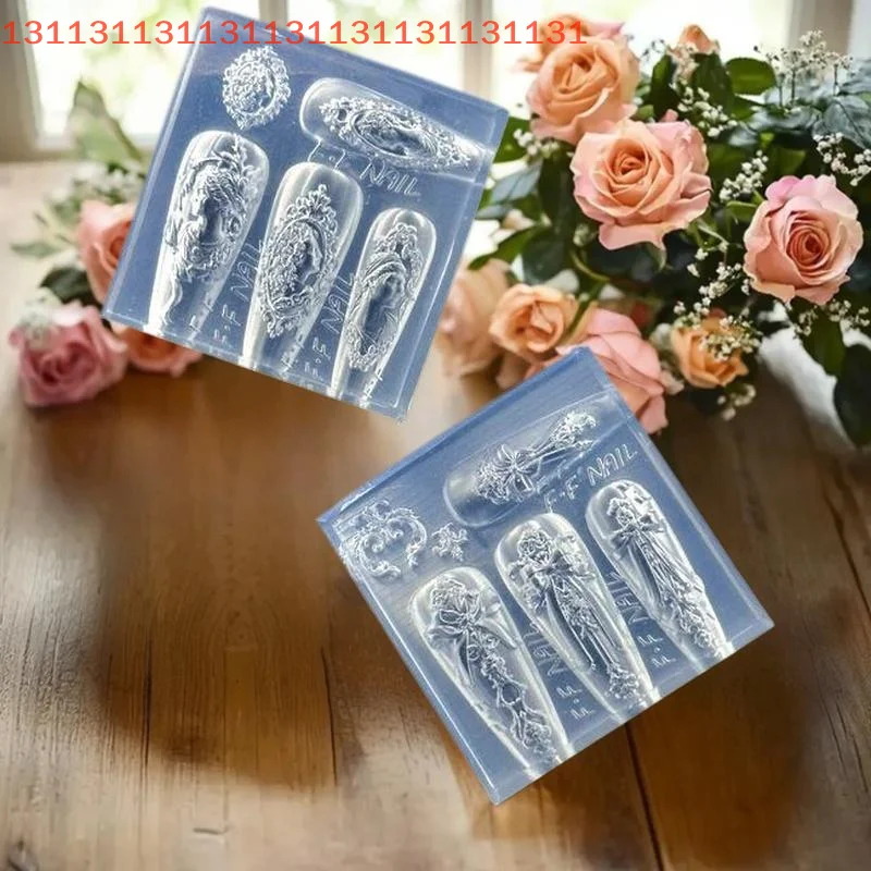 قالب شفاف ثلاثي الأبعاد لفن الأظافر، تصميم القوس DIY، إطار صورة الرمزية على الطراز الأوروبي، أداة سيليكون لتزيين المانيكير #4