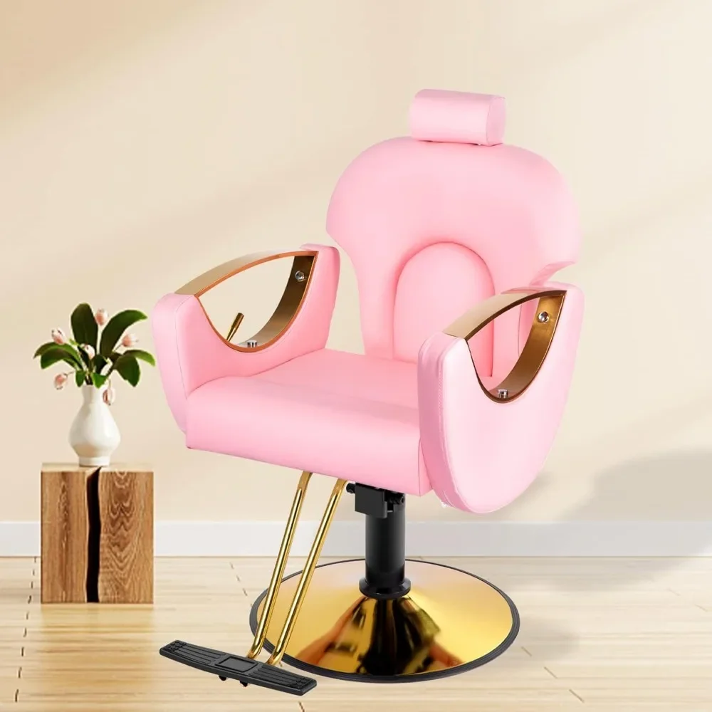 Silla de barbero rosa para estilista, silla de salón de peluquería, sillas de salón de pelo con reforro ajustable en altura, giratoria de 360 grados