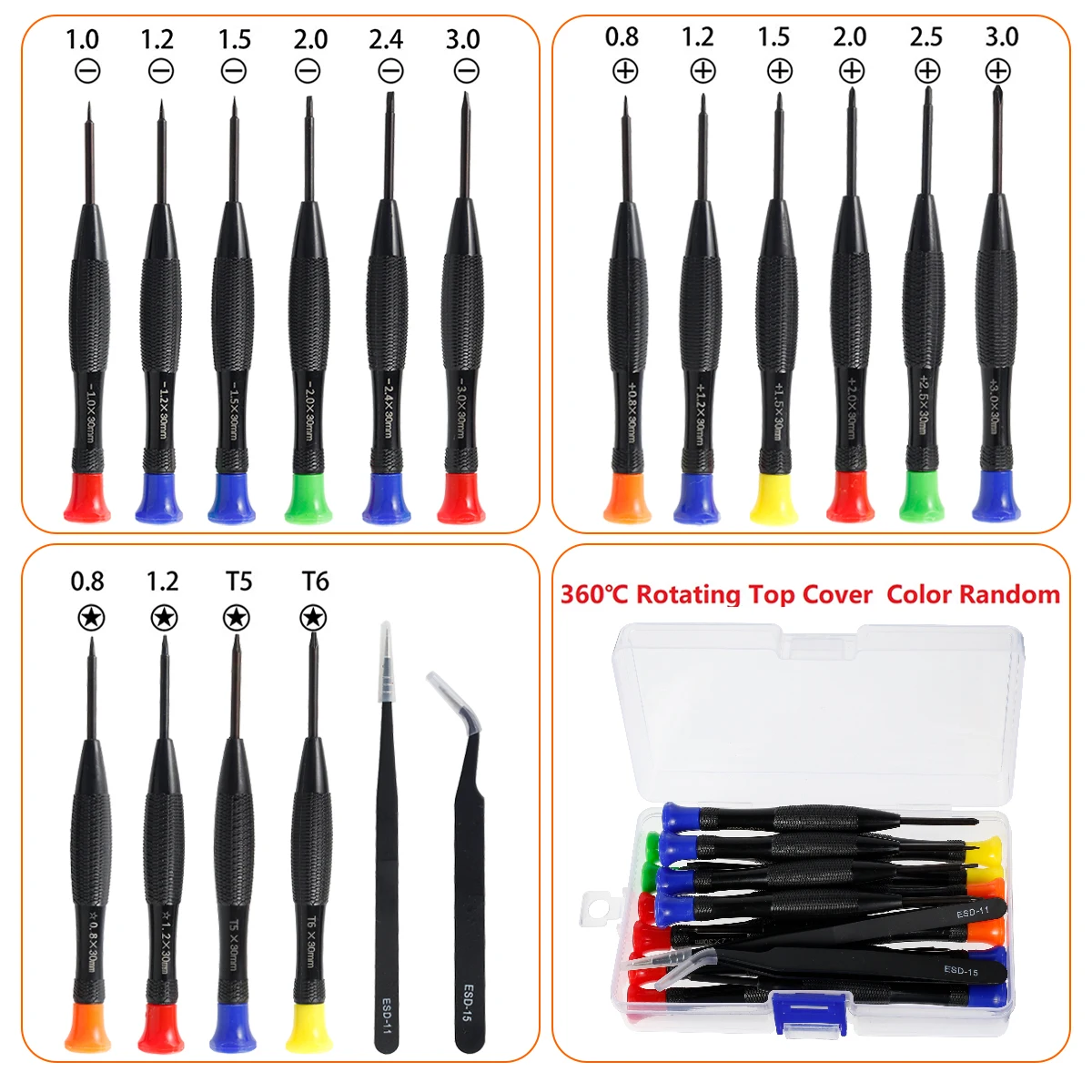 18Pcs Magnetic Screwdriver Set with Tweezers Micro Cross/Pentagon/Torx/Flat Head Screwdriver for Watch Glasses Electronic Repair