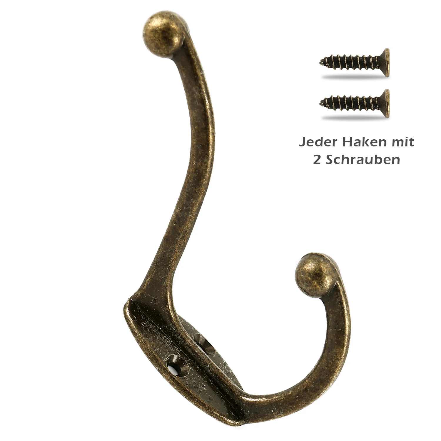5PCS/Set Coat Hooks Wall Mounted Heavy Duty Dual Coat Rack Bronze Vintage Clothes Hanger With Screws for Door Coat Hook Bathroom