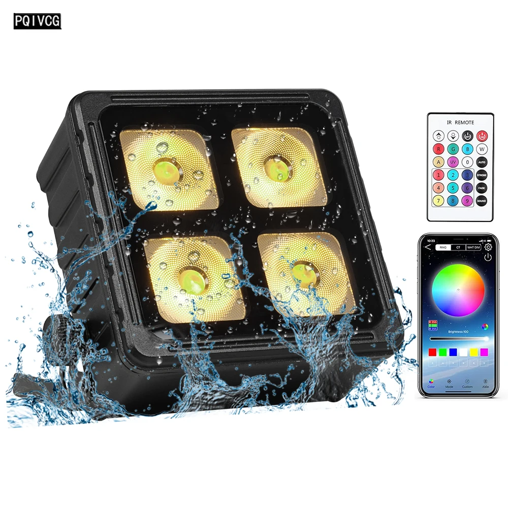 

Водонепроницаемый беспроводной перезаряжаемый номинальный светильник 4x18 Вт 6IN1 RGBWA + УФ-питание с батарейным питанием и дистанционным управлением через приложение DMX512