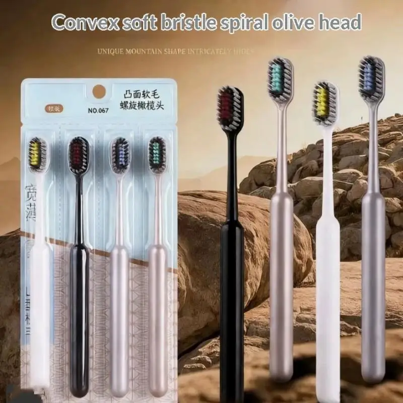 Combo Of 4 Soft Bristle Toothbrushes For Effectively Removing Plaque And Food Residue Convex Mountain Shaped ToothBrush