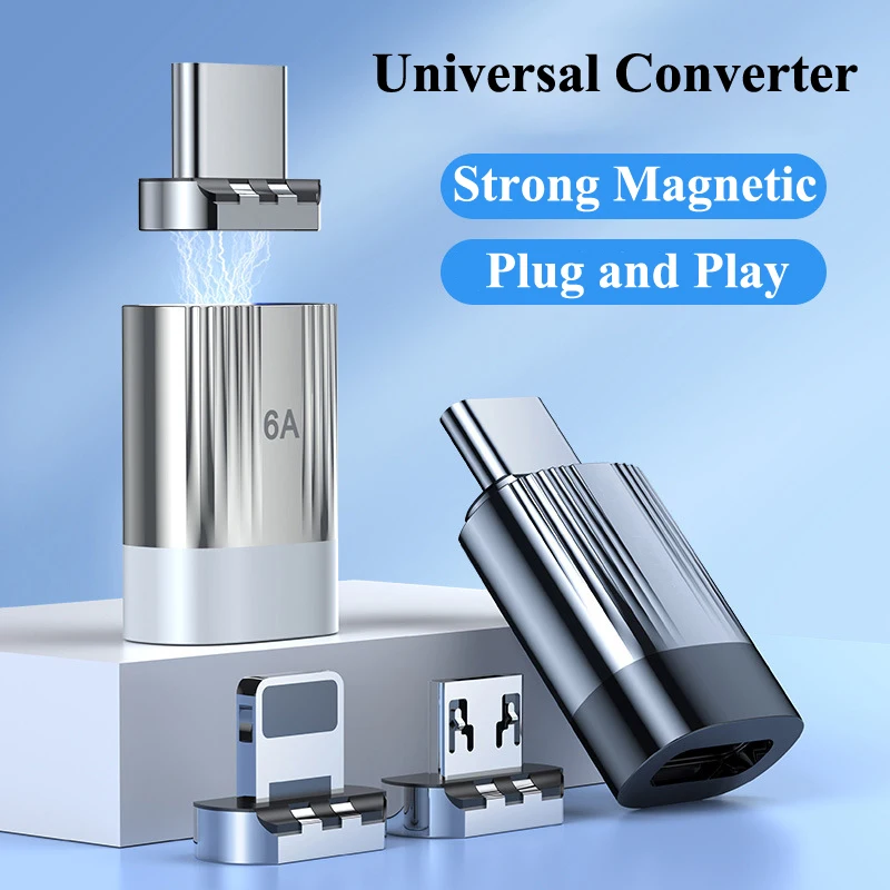 Universal Magnetic Type C To Micro USB Adapter 6A PD 120W Fast Charging USB C Cable Converter For iPad iPhone 14 Pro Xiaomi POCO