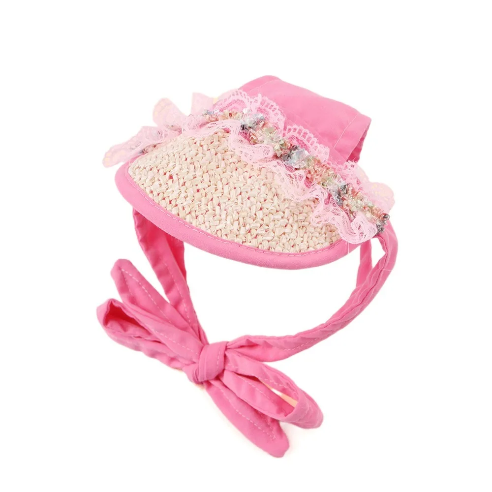 

Pet Supplies Grass Woven Dog Sunscreen Hat French Style Elegant Dog Fisherman Hat Adjustable Lace Pet Baseball Cap Summer