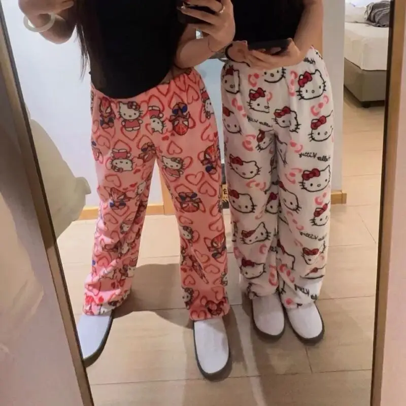 

Y2K Hellokitty Pajamas Anime Women's Pajamas Cartoon Fashion Couple Home Sleepwear Trousers Leisure Home Clothing Winter Trouser