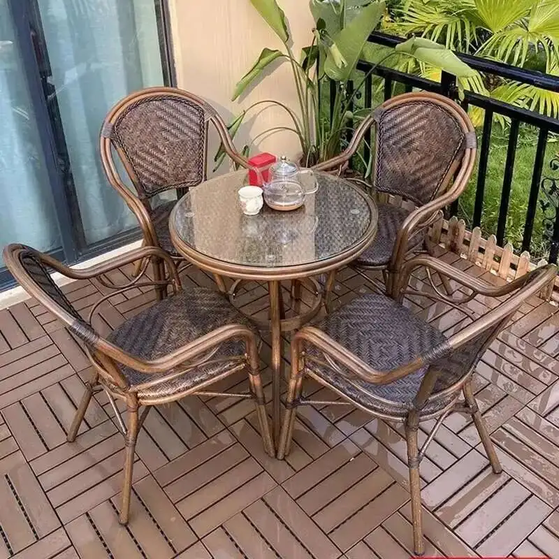 

Rattan Chair Outdoor Tables Armchair Courtyard Lounge Nordic Luxury Outdoor Tables Minimalist Backyard Tuinmeubelsets Furniture