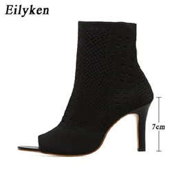 Eilyken-足首のつま先が開いた女性用ブーツ,通気性のある生地のアンクルブーツ,ダンスシューズ,新しいスタイル