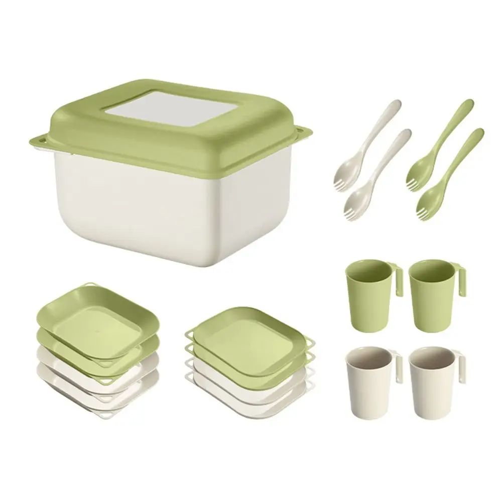 16Pcs Lightweight Plastic Dinnerware Sets Reusable Portable Outdoor Cutlery Set Unbreakable Stackable Picnic Dishes Set Travel