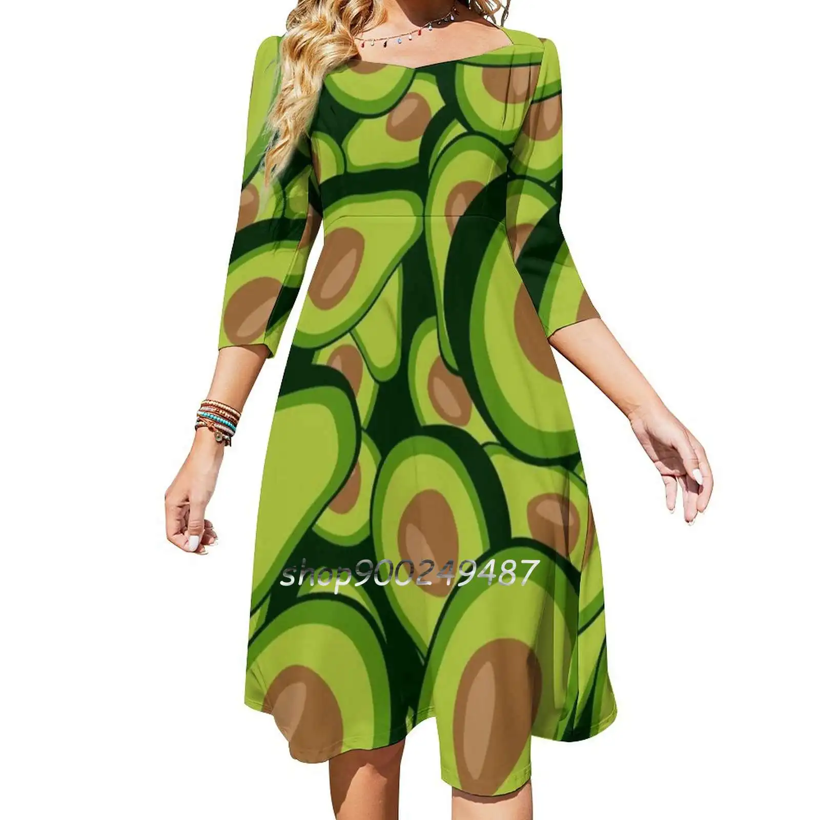 Avocado Collage Evening Party Dresses Midi Sexy Dress Female Sweet One Piece Dress Korean Avocado Avocados Avacado Avacodo