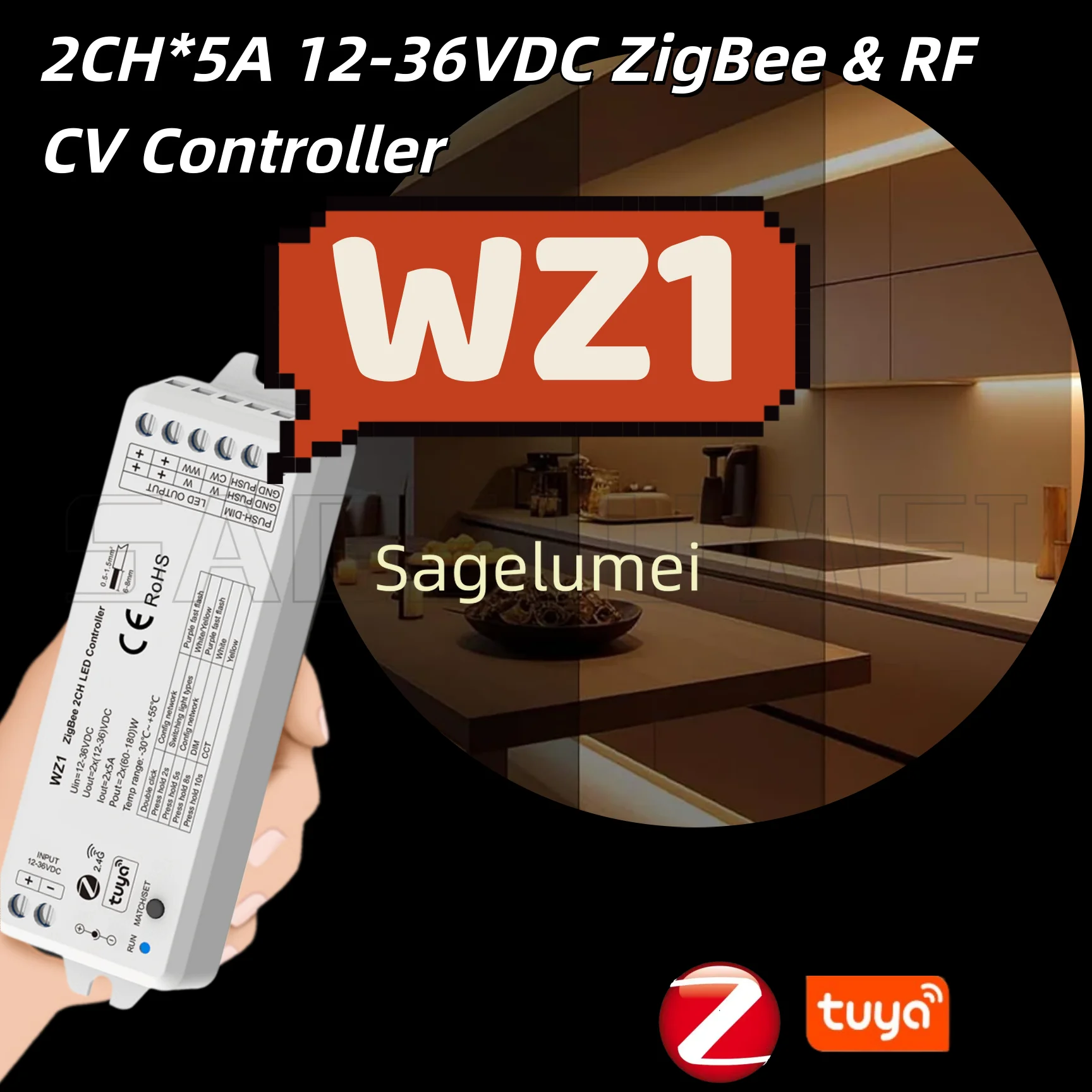 Tuya APP 2 Channels for Single Color CCT LED Strip LED Controller WZ1 ZigBee 3.0 & RF 2 CH12-36V Cloud Wireless Remote Control