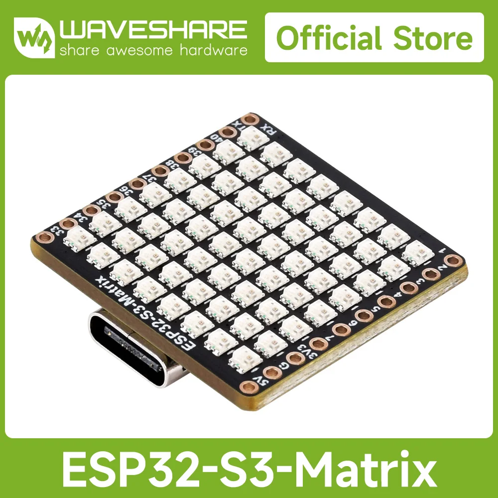 

Waveshare ESP32-S3 Development Board, Onboard 8×8 RGB LED Matrix and QMI8658 Attitude Sensor, Supports Wi-Fi for Arduino