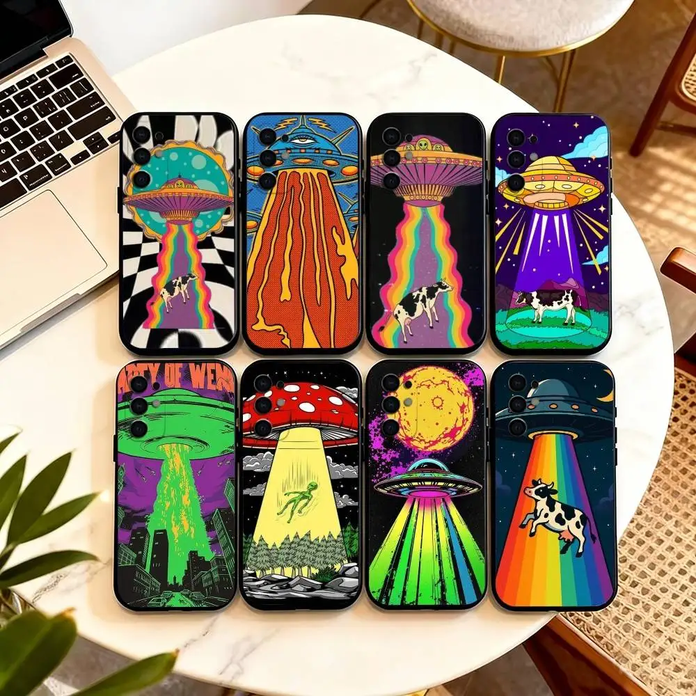

Aesthetics Cartoon alien space Phone Case Black Silicone Soft For Samsung S25,S24,S21,S22,S23,S30,Ultra,S20,Plus,Fe,Lite