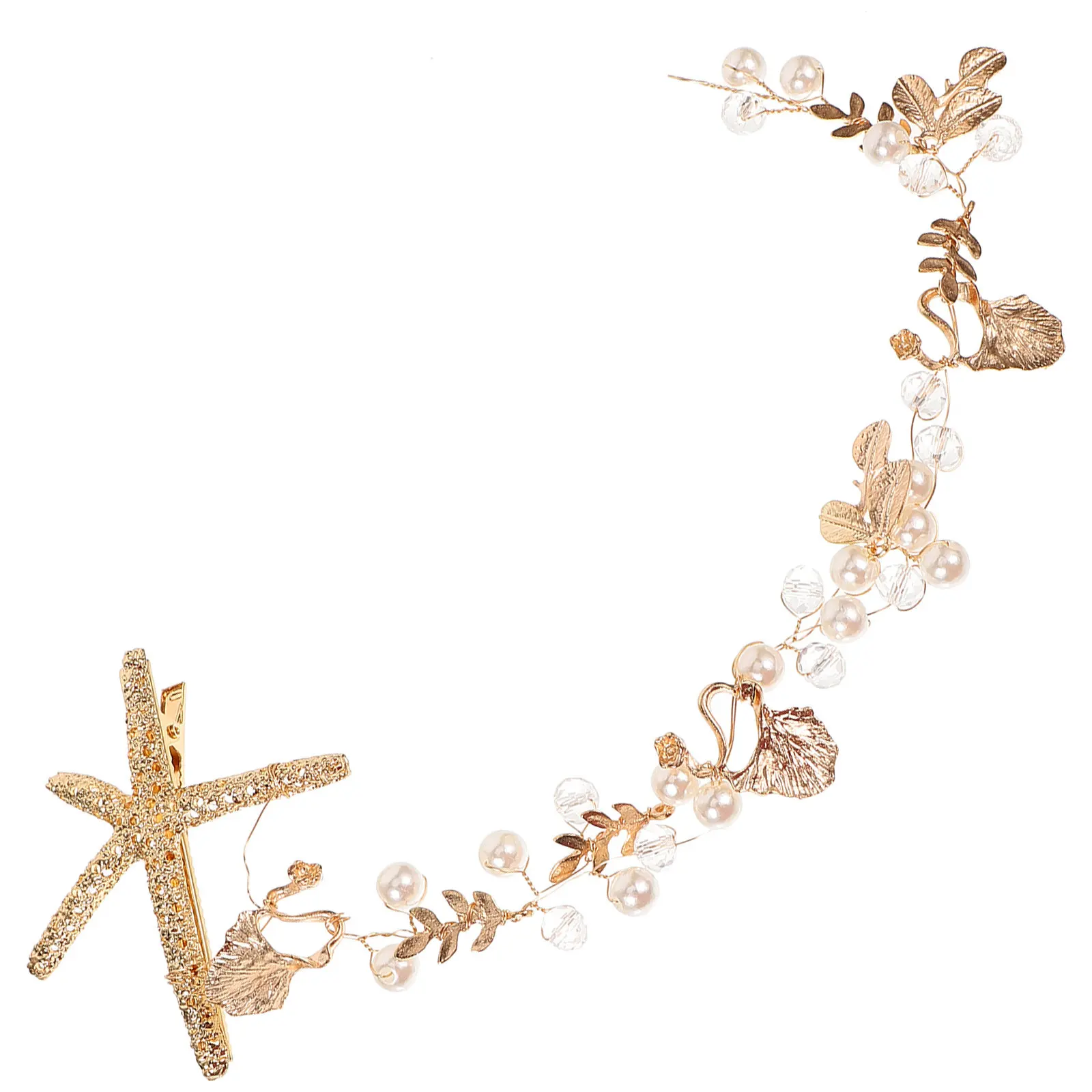 Pearl Crown Hairband Sea Star Design Alloy Hair Ornament for Women Wedding Engagement Prom Hair Accessories Elegant Look