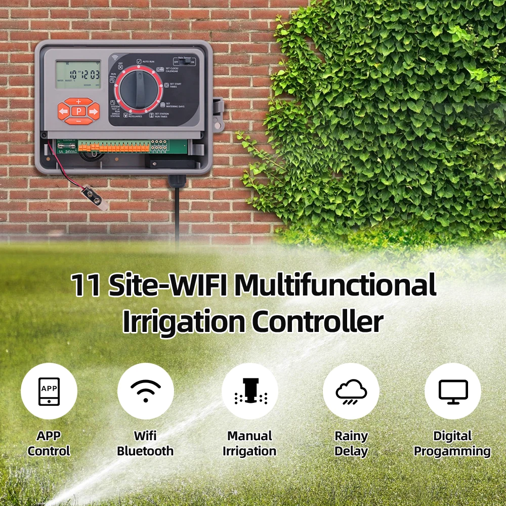 Original Aqualin 11-Site WiFi Smart Irrigation Controller 24V AC ANALOGUE Sprinkler Timer for Professional Landscaping Systems