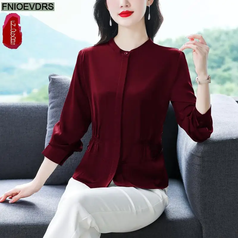 Office Lady Shirts 2023 Fall Autumn Basic Wear Work Women French Design Solid Long Sleeve Button Shirt Purple Tops Blouses