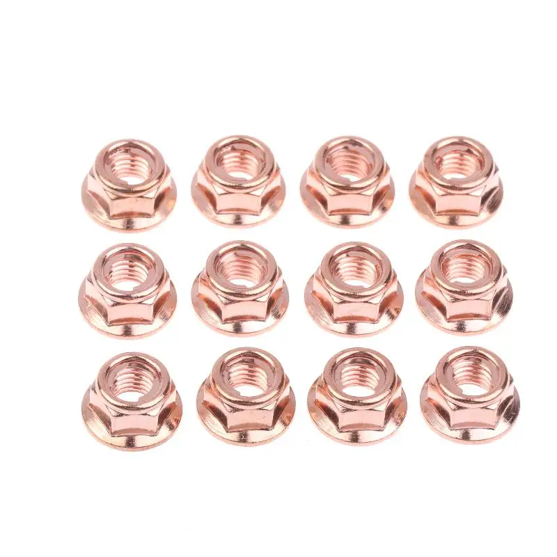 {QTG333} 12/50 Pcs M8 Copper-plated Head Stud Lock Nuts Copper Bolt Screw Bolt Screw Turbo Exhaust Stud Hex Copper Exhaust Nuts