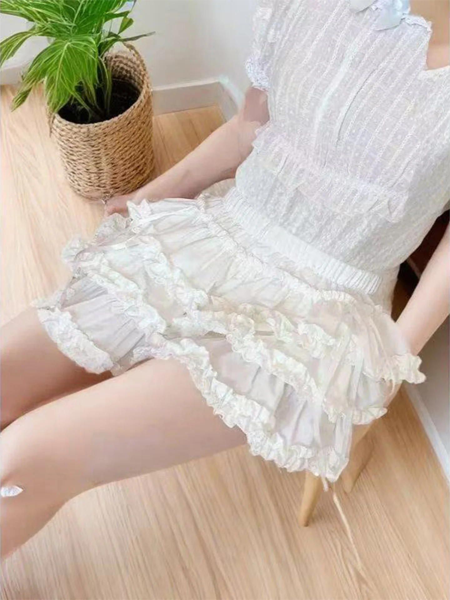 Sweet Ballet Style Lace White Cake Skirt Women's Summer Small Pumpkin High Waist Puffy Short Skirt Korean Version Commute