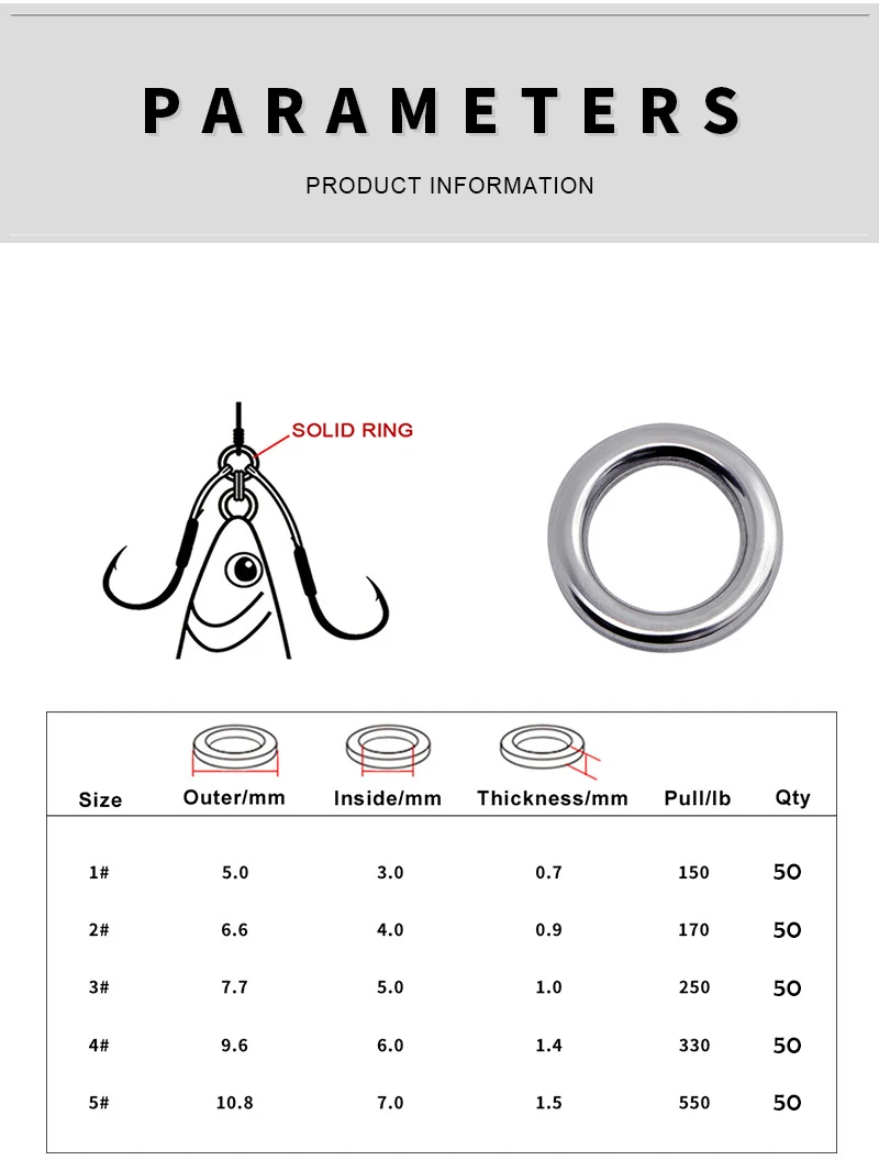 Pro beros 50pcs hochfester fester Ring Angel köder Verbindungs ringe Kit Linie Salzwasser fester Ring Angeln Süßwassers ch laufe – Detail 3