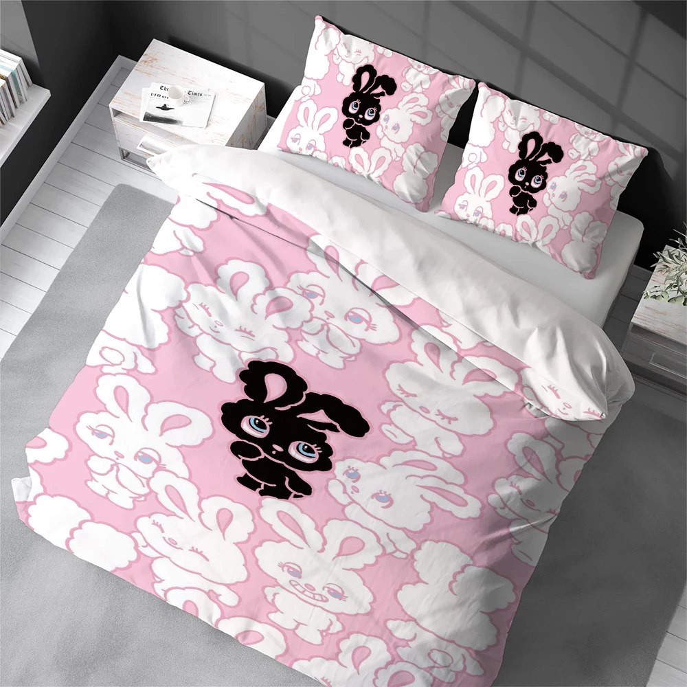 

F-Foxy illustrations Kawaii Bunny Duvet Cover Set Home Style Bedding Soft Laundry Cotton Bed 3 Piece Set Student Dormitory Gift