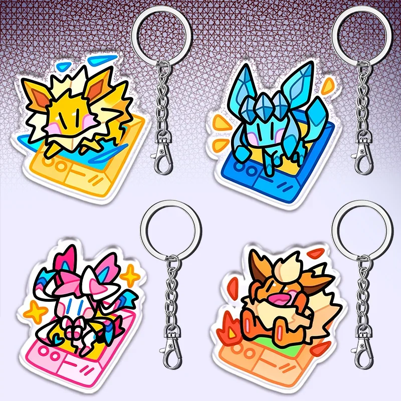 

12cm Pokemon Eeveelution Anime Acrylic Keychain Sylveon Eevee Vaporeon Jolteon Umbreon Student Backpack Key Pendant Toy Gift
