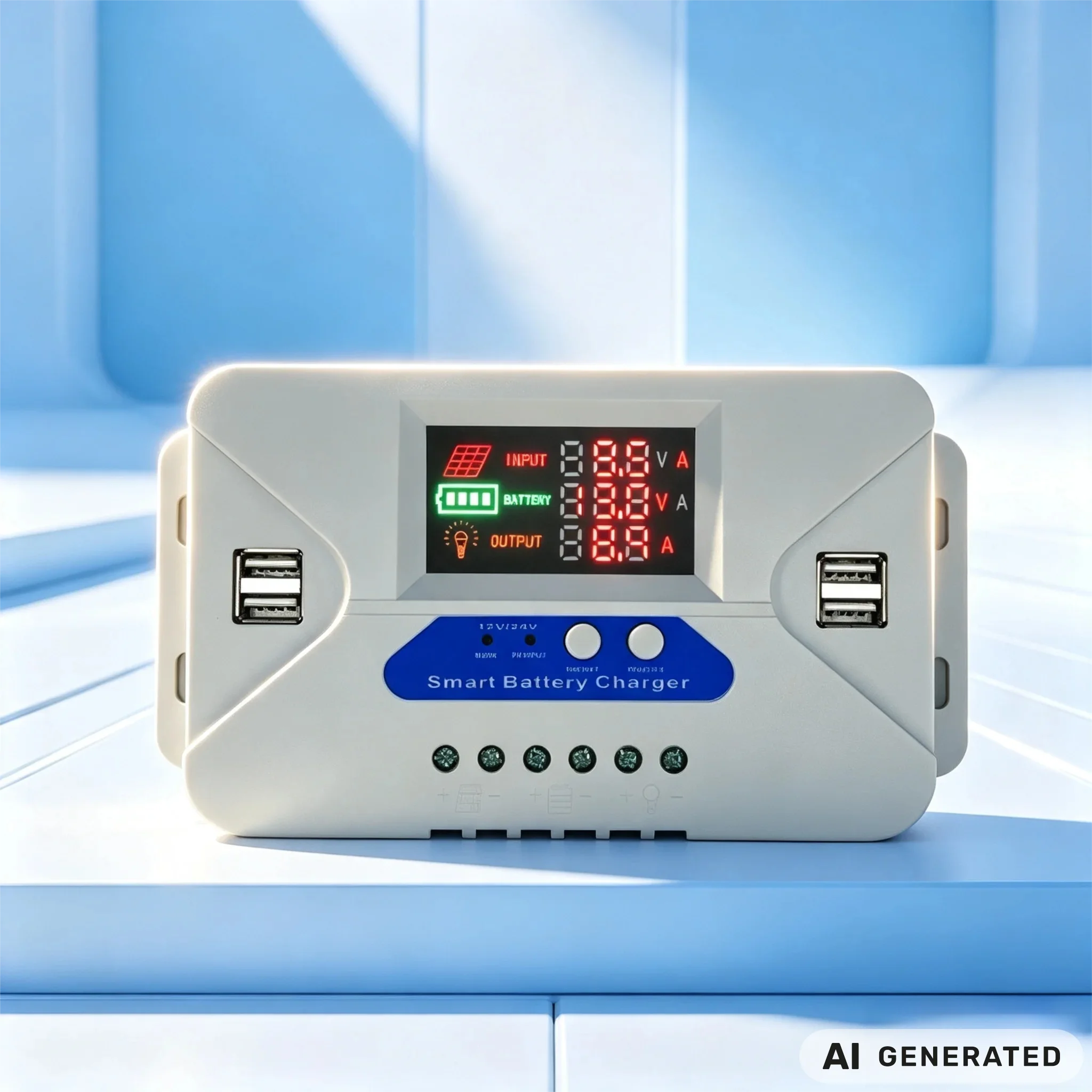Smart Auto Detect 12V 24V MPPT Solar Charge Controller Color LCD Display Real Time Charging Discharging Current Monitoring