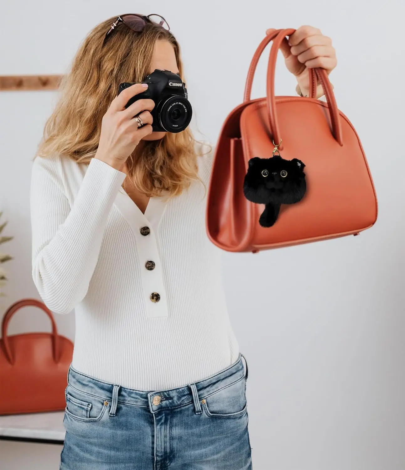 かわいい猫のぬいぐるみコインケースキーホルダー、レディース向け、かわいい動物の車のキーホルダー飾り、誕生日プレゼント