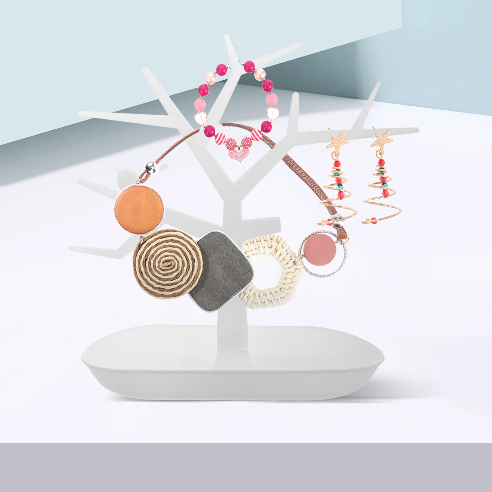 

Metal Jewelry Stand White For Earrings Necklaces Bracelets Display Holder Organizer Rack Jewelry Storage Solution