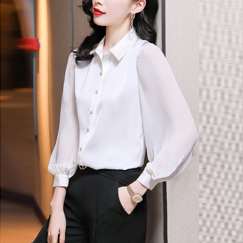 Spring Autumn New Solid Elegant Fashion Shirt Women Long Sleeve Office Lady All Match Blouse Casual Chic Ruffles Female Clothes